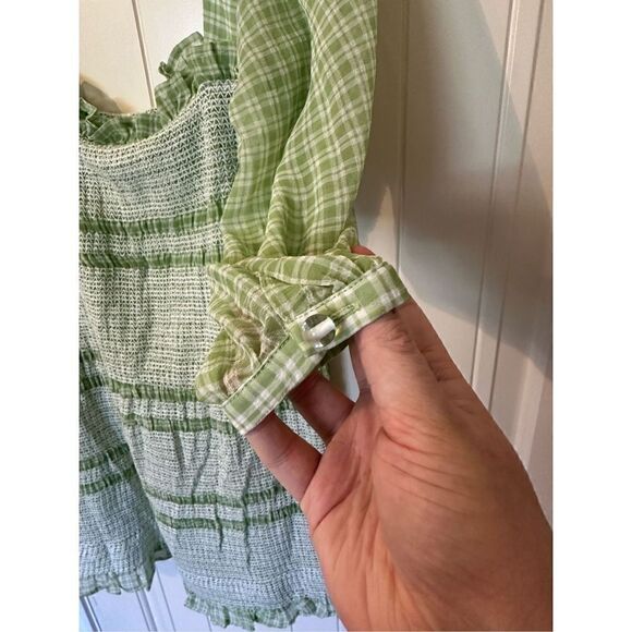 Capulet Revolve Siobhan Green Gingham Smocked Long Sleeve Mini Dress Size XL - Picture 6 of 10